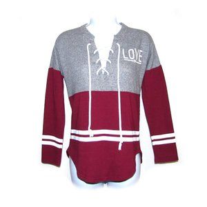 No Boundaries Athleisure Varsity Style Lace-Up Top Lightweight Sweatshirt Sz XS